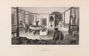 タタール風呂、休憩室。 アナトール・ド・デミドフ作「ロシアの航海」より、1837年。 作： Auguste Raffet