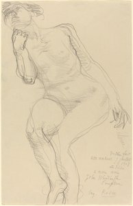 左に傾いて座っている女性の裸体 作： Auguste Rodin