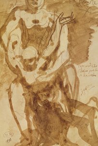 2つの図（「地獄の門」の準備調査）（紙に鉛筆とインクで洗う） 作： Auguste Rodin