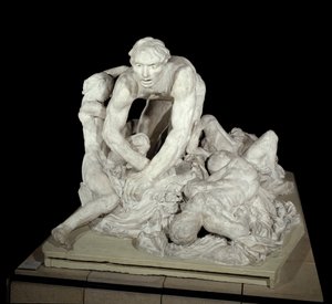 Ugolin ウゴリン（ウゴリーノ・デラ・ゲラルデスカ伯爵）、ピサの暴君、祖国への裏切り者、4人の子供に囲まれている。ダンテ・アリギエリ(1265-1321)の『神曲』の中で、地獄で喚起される人物。オーギュスト・ロッドによる彫刻 作： Auguste Rodin
