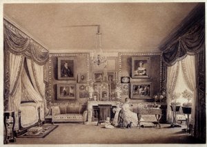 チュイルリー宮殿のベリー公爵夫人の寝室。オーギュスト・ガルネレイ（1785-1824）によるデッサン 作： Auguste Simon Garneray