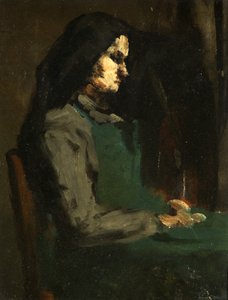 緑のエプロンを持つ女性（段ボールに油） 作： Auguste Theodule Ribot