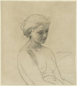 座っている女性の裸体、右に 4 分の 3、半分の長さ 作： Auguste Toulmouche