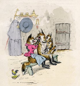 A.ヴィマールによる「レナールの小説（狐の小説）」（アンリ・ローランス版）の挿絵 19世紀 - グーピルとエルメリンの狐とその妻、家、子供たちと子狐たち。 作： Auguste Vimar