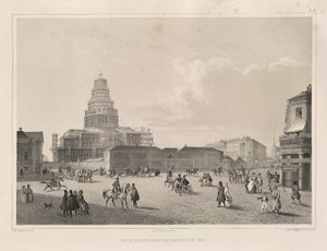 1838年の建設工事From：The Construction of the Saint Isaacs Cathedral、1845 作： Auguste de Montferrand