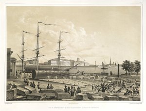 アドミラルティの2列の荷下ろし元：聖イサアク大聖堂の建設、1845 作： Auguste de Montferrand
