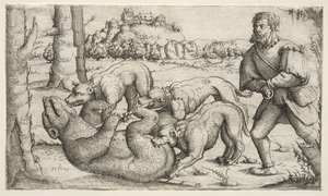 熊狩り、1569年。 作： Augustin Hirschvogel