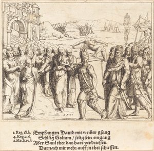ゴリアテを殺した後、ダビデは歓迎され、サウルの嫉妬、1547.