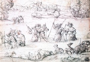 雨の中の釣り、c1513-1553 作： Augustin Hirschvogel