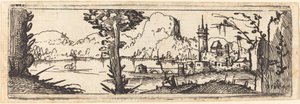 湖と町のある風景、1545年。