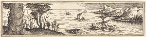 湖と帆船のある風景 作： Augustin Hirschvogel