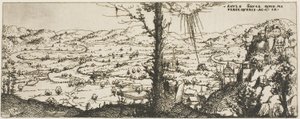 前景中央に木がある風景 作： Augustin Hirschvogel