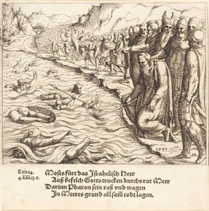 紅海を閉じるモーセ、1548年。 作： Augustin Hirschvogel