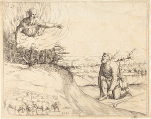 モーセと燃える茂み、1548年。 作： Augustin Hirschvogel