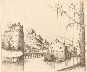 島の家と川の風景 作： Augustin Hirschvogel