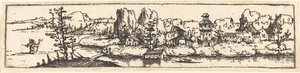 聖クリストファーと川の風景 作： Augustin Hirschvogel