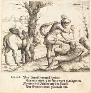善きサマリア人のたとえ話、1549 年。 作： Augustin Hirschvogel