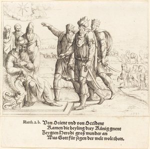 三人の王がキリストの誕生をヘロデに告げる, 1549. 作： Augustin Hirschvogel