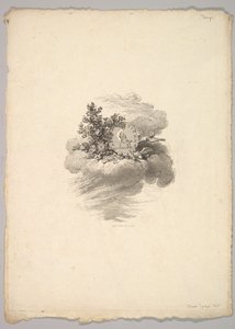 左にバラ、下と右にハトがある雲の上のコインのビネット...、1778-80。 作： Augustin de Saint Aubin