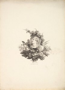 コーネリア語のバッカスの頭のあるビネット、トメI、242ページ、Description de ...、1778-80より。 作： Augustin de Saint Aubin