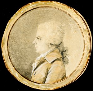 ヴォルフガング・アマデウス・モーツァルト - オーギュスタン・ド・サン＝トーバン（1736-1807）。1778年頃、紙に黒チョークと白のカラーで描かれたサンギーヌ。寸法:D 13,8 cm。プライベート・コレクション 作： Augustin de Saint Aubin