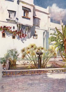 アルジェ、バルドの中庭（カラーリトグラフ） 作： Augustine Fitzgerald