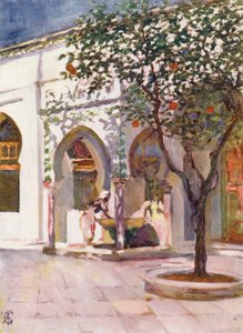 アルジェ、大モスク中庭の噴水（カラーリトグラフ） 作： Augustine Fitzgerald