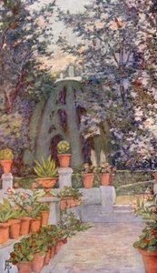 グラナダ、ジェネラリーフェの庭園にて（カラーリトグラフ） 作： Augustine Fitzgerald