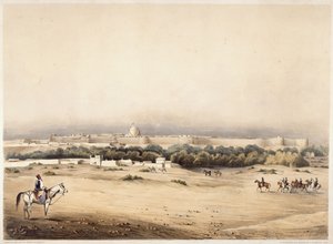 1850年頃、ハイデラバードのシンデ馬の護衛が続く前景のチャールズ・ネイピア卿（色リソ） 作： Augustine Fitzgerald