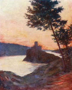 ポルトガル、テージョ川のアムレル城（カラーリトグラフ） 作： Augustine Fitzgerald