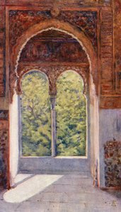 アルハンブラ宮殿、捕虜の塔の窓（カラーリトグラフ） 作： Augustine Fitzgerald