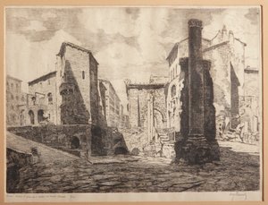 ローマ、オクタヴィアエのポルティカス、マルセルス劇場の廃墟 (紙にエッチング) 作： Augusto Baracchi