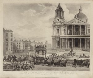 1806年1月9日、シティ・オブ・ロンドンのアドミラルティからセント・ポール大聖堂までのネルソン卿の葬儀行列（エングレーヴィング 作： Augustus Charles (after) Pugin
