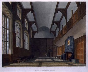 チャーター・ハウスのホール（「History of Charter House School」より）、「History of the Colleges」の一部、Daniel Havell（1785-1826）の彫刻、R. Ackermannの出版物。 作： Augustus Charles (after) Pugin