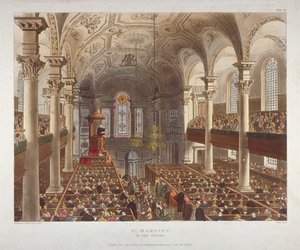 セント マーティン イン ザ フィールズ教会の内部、ウェストミンスター、ロンドン、1809 年 作： Augustus Charles Pugin, Thomas Rowlandson