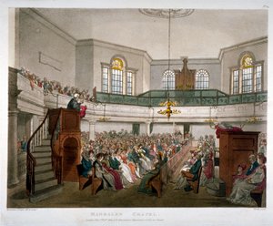 マグダレン チャペル、セント ジョージズ フィールド、サザーク、ロンドン、1809 年 作： Augustus Charles Pugin, Thomas Rowlandson