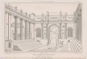 イングランド銀行、ロスベリーコート 作： Augustus Charles Pugin
