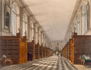 ダニエルハヴェル（1785-1826）によって刻まれた、ケンブリッジの歴史からのケンブリッジのトリニティカレッジ図書館の内部。 R.アッカーマン、1815年（アクアチント色）