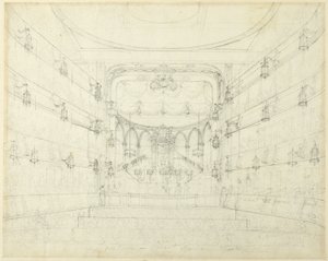 オラトリオのための習作-コヴェント・ガーデン劇場（『ロンドンの小宇宙』より 作： Augustus Charles Pugin