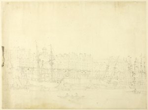 ロンドンの小宇宙』より、テムズ川から見たカスタム・ハウスの習作 作： Augustus Charles Pugin