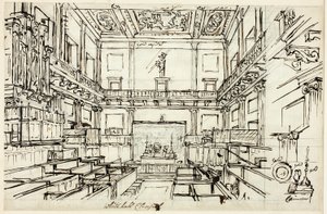 ロンドンの小宇宙からのホワイトホールチャペルの習作 作： Augustus Charles Pugin