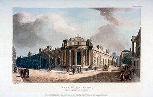 イングランド銀行、1809年、ロンドン市カテトン通りから 作： Augustus Charles Pugin