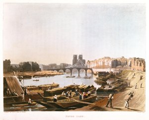 ノートルダム、シテ島、セントルイス島、トゥールポン橋、1821年 作： Augustus Charles after Pugin