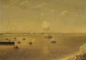 サムター要塞への攻撃、1863 年 4 月 7 日、1863 年頃（キャンバスに油彩） 作： Augustus Grinevald