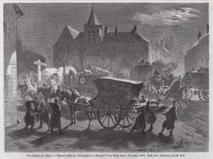 パリ郊外の戦闘で負傷したサクソン人兵士の到着、普仏戦争、1870年12月2日（エングレーヴィング 作： Augustus J. Beck