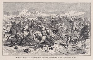 普墺戦争、ボヘミア地方のスカリッツの戦いでプロイセンの騎兵隊に捕獲されたオーストリアの銃 作： Augustus J. Beck