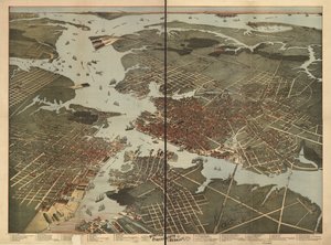 ノーフォーク、ポーツマス、バークレー、バージニア州ノーフォークの鳥瞰図。