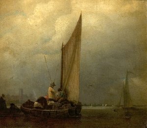 はしけのある川の情景、1825年頃 作： Augustus Wall Callcott