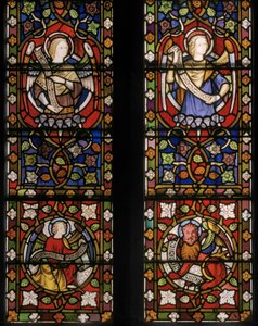 天使に囲まれたキリスト、詳細、1850（ステンドグラス） 作： Augustus Welby Northmore Pugin