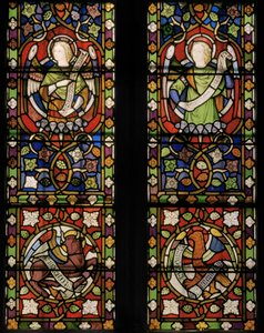 天使に囲まれたキリスト、詳細、1850（ステンドグラス） 作： Augustus Welby Northmore Pugin